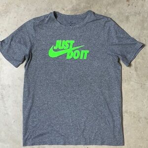 Nike Dri-Fit The Nike Tee Heather Gray with Bright Green Logo Youth XL